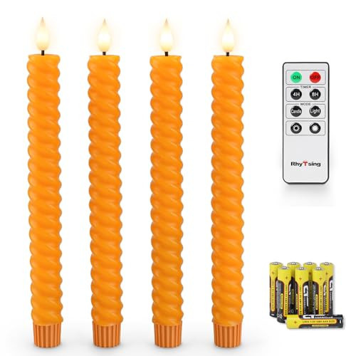 Rhytsing 10" Orange Flameless Twisted Taper Candles with Timer, Battery Operated Spiral Led Candlesticks for Fall and Halloween, Remote & Batteries Included - Set of 4 | Amazon (US)