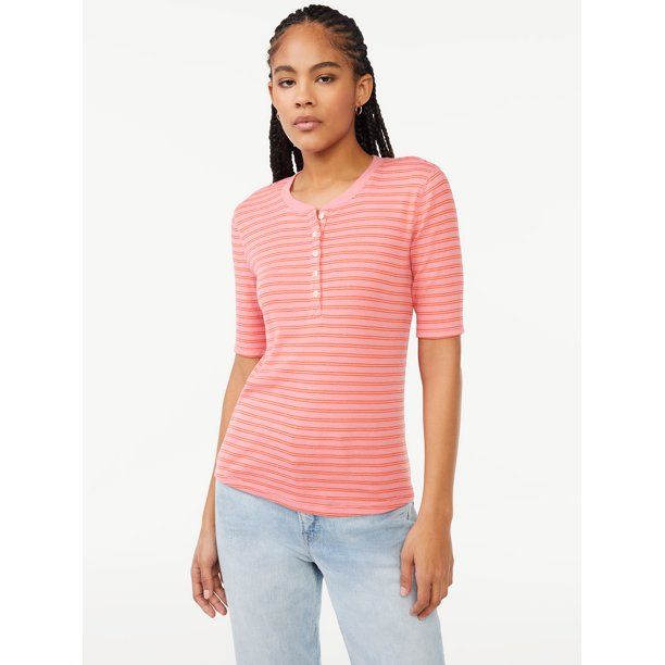 Free Assembly Women's Rib Henley Tee with Short Sleeves | Walmart (US)