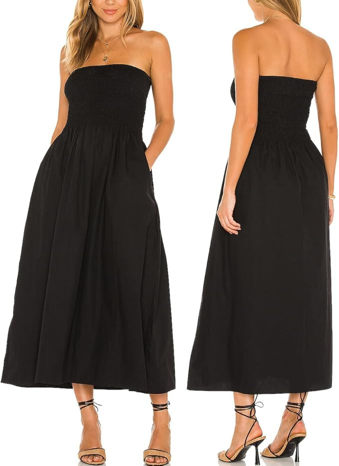 Aigeman Women Strapless Tube Maxi Dress Flowy Swing Long Sundress Sleeveless Summer Boho Beach Dr... | Amazon (US)