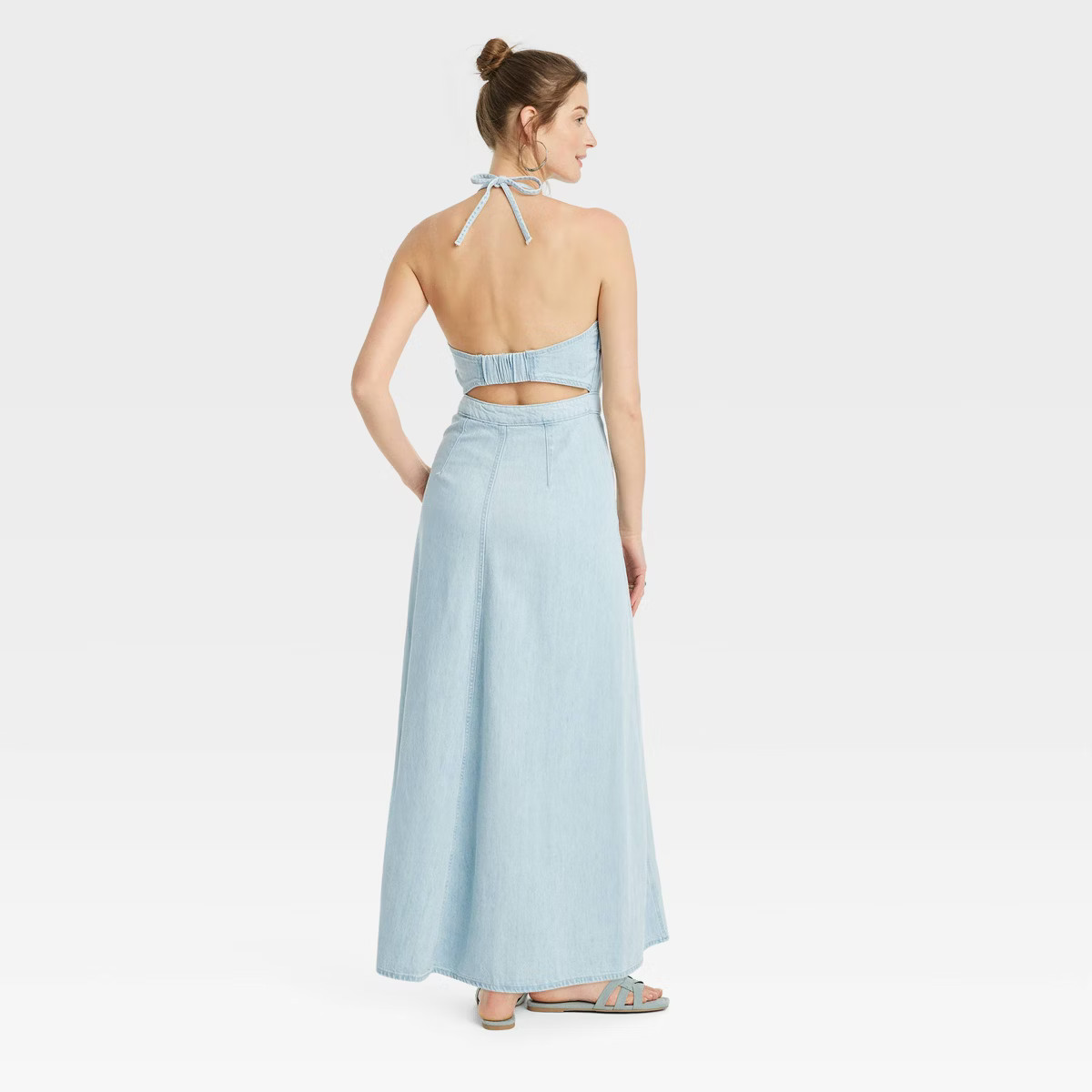 Women's Halter Neck Denim Maxi Dress - Universal Thread™ Blue 6 | Target