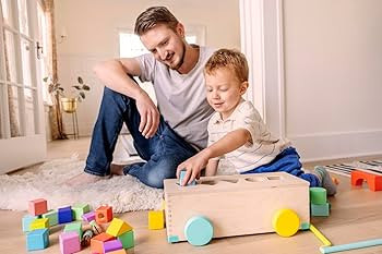 LOVEVERY | The Block Set | Solid Wood Building Blocks and Shapes + Wooden Storage Box, 70 Pieces,... | Amazon (US)