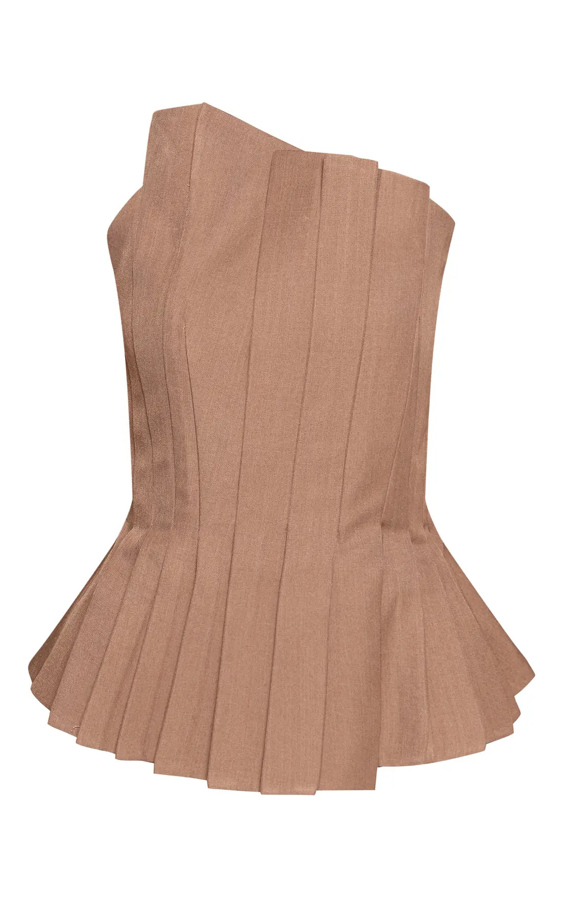 Taupe Pleated Asymmetric Bandeau Top | PrettyLittleThing USA | PrettyLittleThing US
