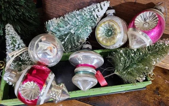 Vintage SHINY BRITE Christmas Ornaments Double Indent Diamond | Etsy | Etsy (US)
