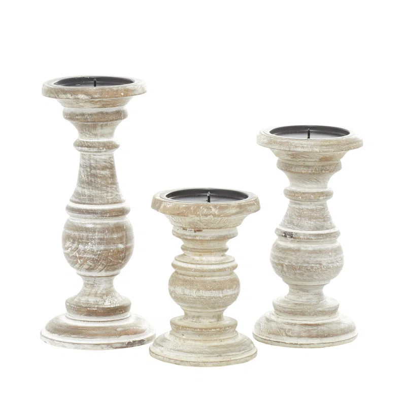 3 Piece Wood Tabletop Candlestick Set | Wayfair North America