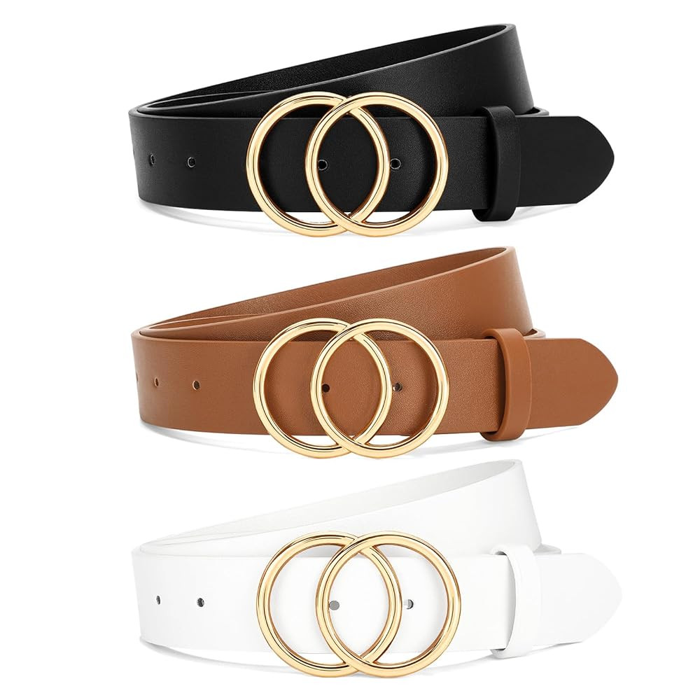 SANSTHS 3 Pack Women Waist Belts for Jeans Pants Dresses, Ladies Belt with Double O-Ring Gold Buc... | Amazon (US)