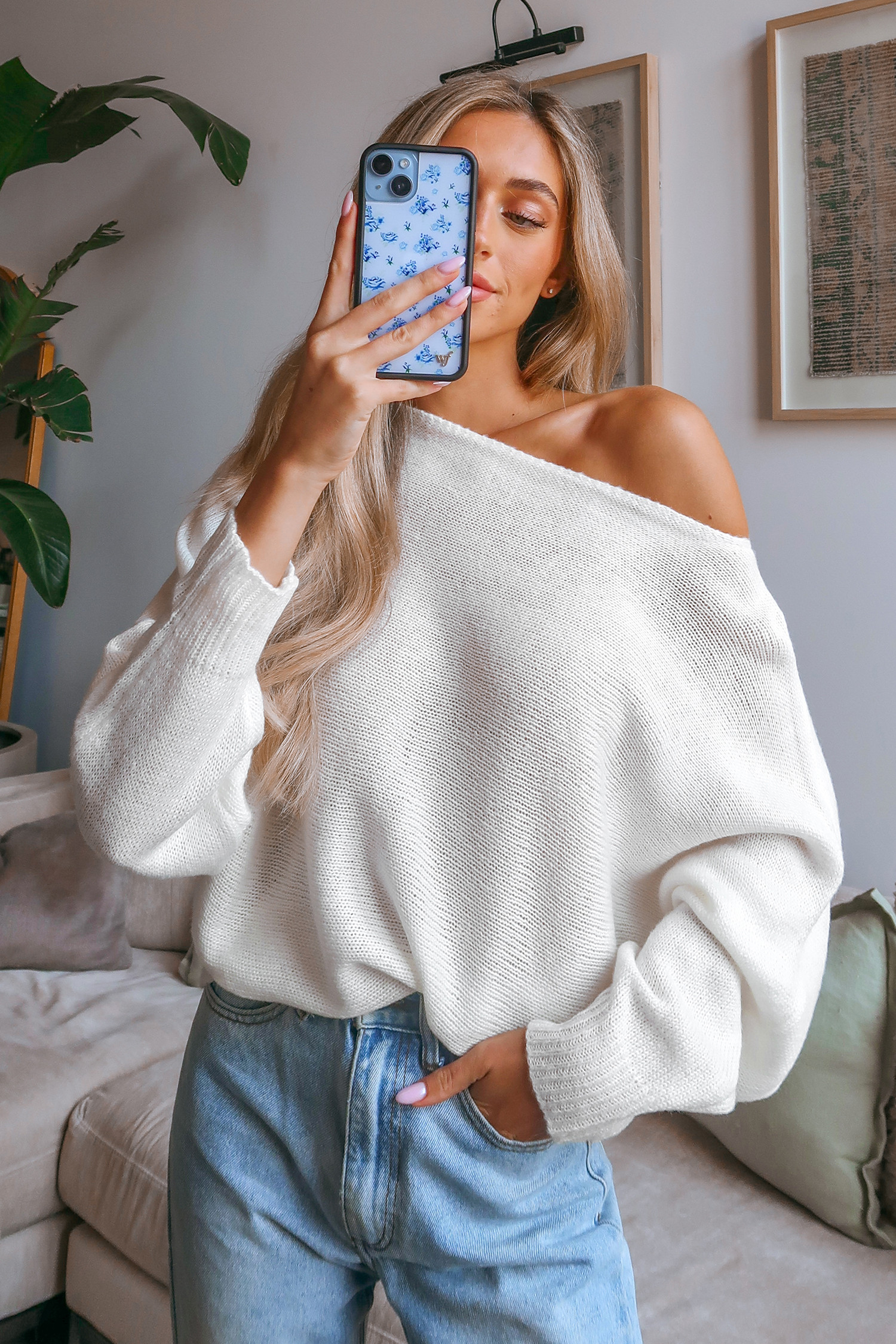 Ivory Crochet One-Shoulder SweaterHOT | Cupshe US