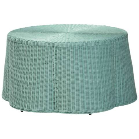 bali & pari Palm Bohemian Seafoam Green Scalloped Rattan Coffee Table | Lamps Plus