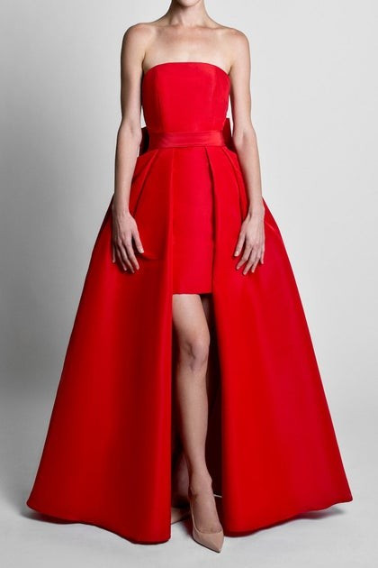 Silk Faille Bow Back Mini Dress with Convertible Skirt | ALEXIA MARIA