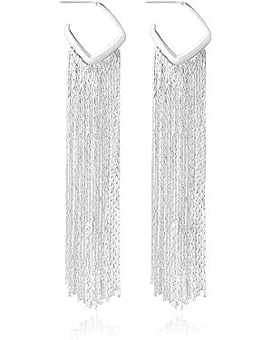 Chain Tassel Earrings for Women, Silver/Gold Tassel Earrings, Crystal Chandelier Earrings for Wom... | Amazon (US)