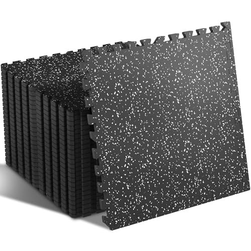 SUPERJARE 0.4'' Thick 24 Pcs 96 Sq Ft Rubber Top Exercise Equipment Mats, High Density EVA Foam Mats with Rubber Top, Interlocking Gym Flooring for Home Gym, Protective Workout Mat, Black/Grey | Amazon (US)