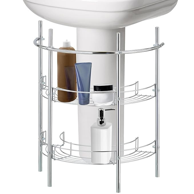 MyGift Under-The-Sink Bathroom Quality Pedestal Storage Rack with 2 Shelves & Hand Towel Bar, Chr... | Amazon (US)