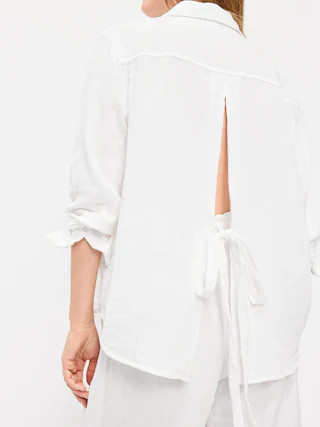 Open-Back Crinkle Gauze Button-Down Shirt | Old Navy (CA)