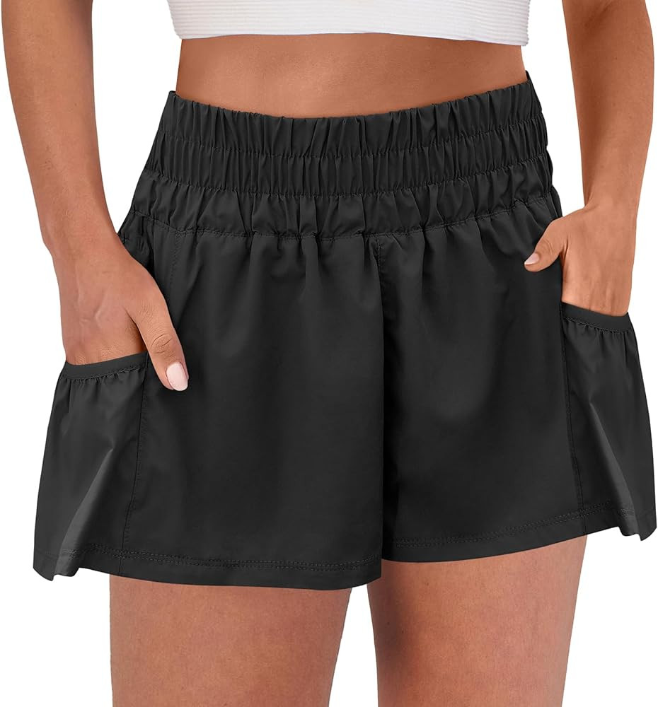 ANRABESS Women High Waisted Quick Dry Flowy Shorts Gym Workout Running Athletic Short with Pocket... | Amazon (US)