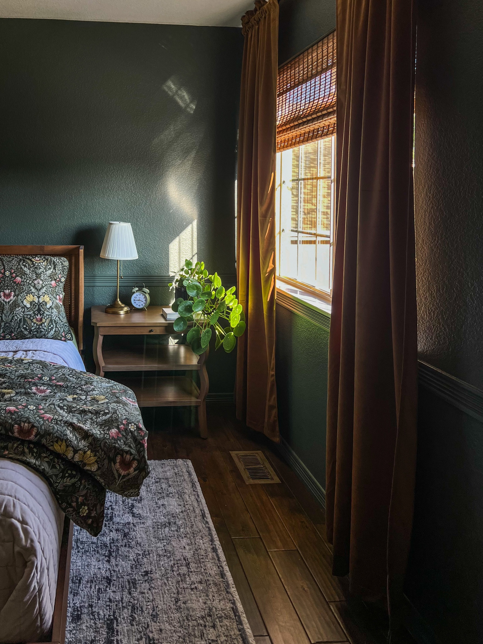 Guess the bedroom info. Guest bedroom bedding. Amazon bedding. IKEA bedding. Velvet curtains. Moody interiors. Green bedroom. Nightstands. Target home decor. Target finds.

#LTKhome #LTKSeasonal #LTKsalealert