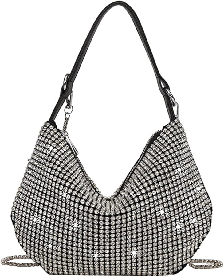 Women Sparkly Rhinestone Purse Tassel Crystal Diamond Crossbody Bag Silver Chain Clutch for Eveni... | Amazon (US)