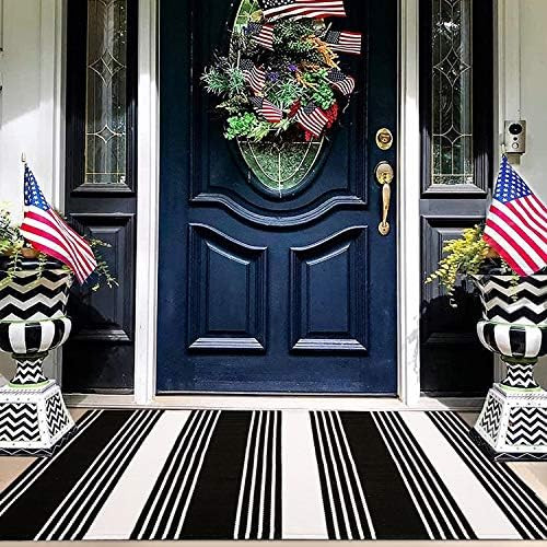 EARTHALL Black and White Striped Rug 27.5 x 43 Inches Cotton Hand-Woven Reversible Foldable Washa... | Amazon (US)