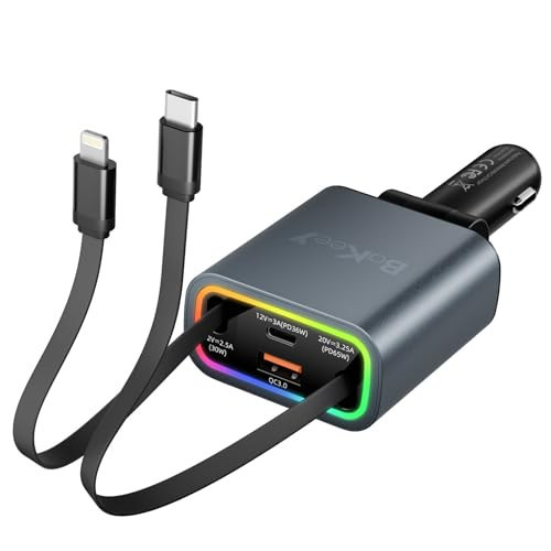 Retractable Car Charger 4 in 1, 131w Cigarette Lighter Adapter USB C, Type C Retractable Fast Charging Car Charger Adapter Multi Port for iPhone16/15/14/13/12/11, Samsung and More | Amazon (US)