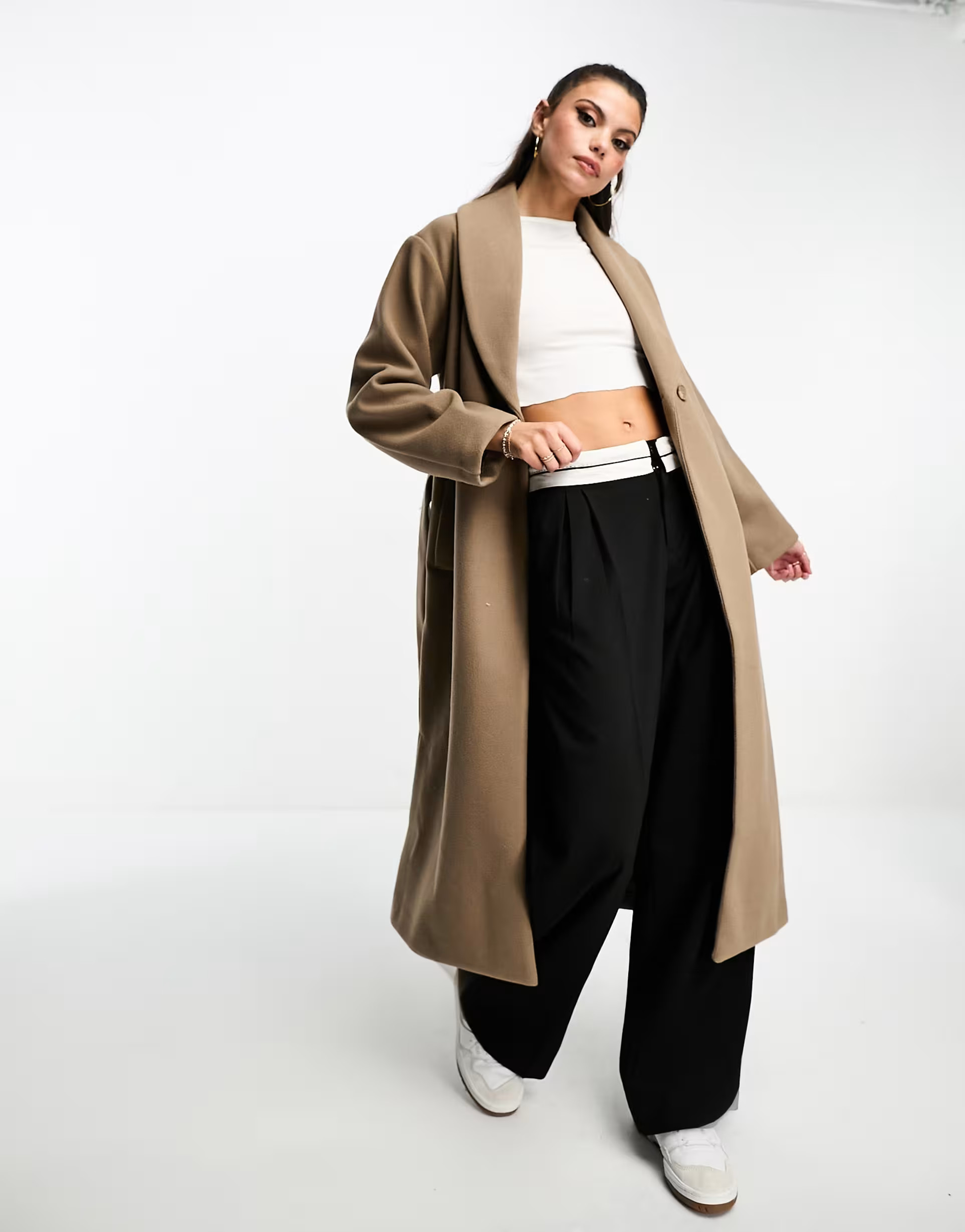 Monki belted oversized coat in taupe | ASOS (Global)