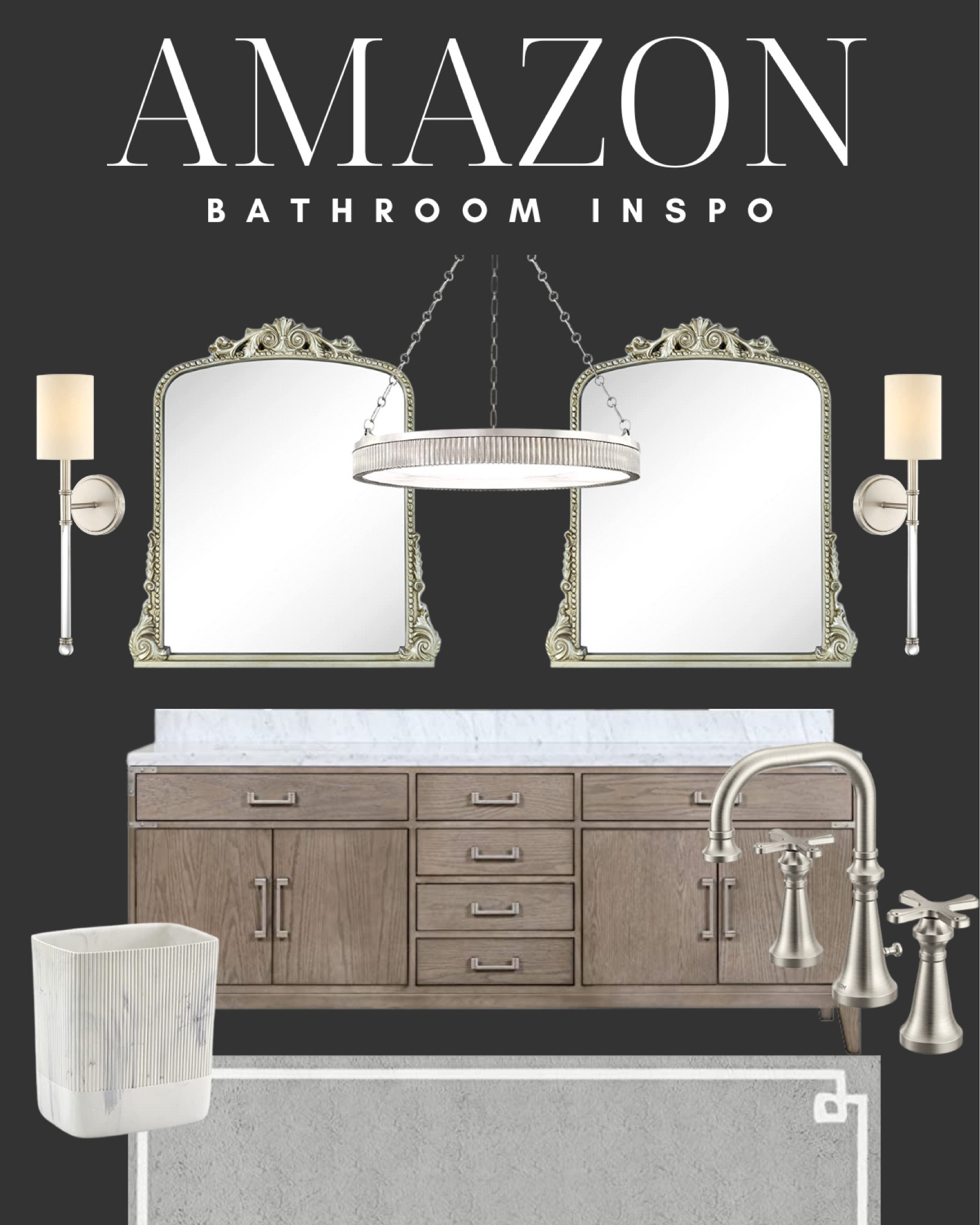 Bathroom inspo, vanity, bathroom design, amazon home, amazon finds, faucet, sconce, bathroom trash can, found it on amazon, brushed nickel

#LTKhome #LTKFind #LTKstyletip