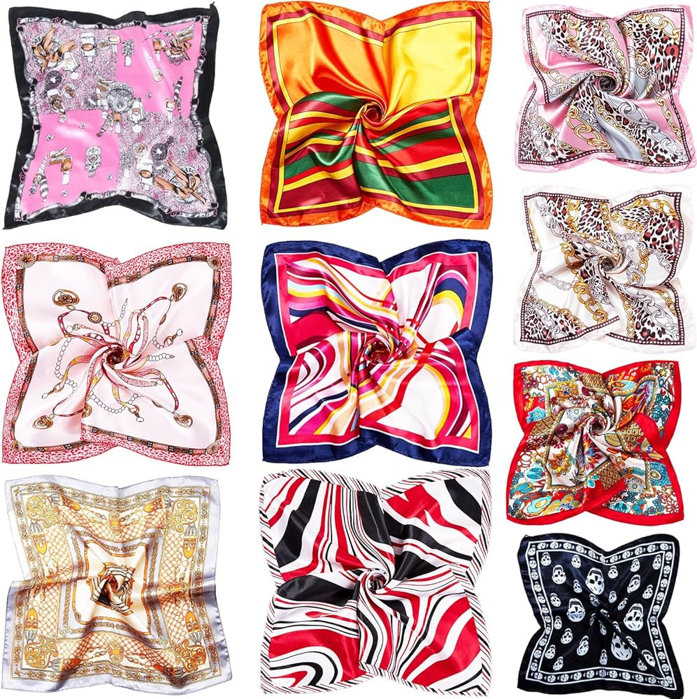 COOLANS 10 PCS Mixed Set Scarf 20 inch x 20 inch,Fashion Square Satin Neck Scarf Head scarf for W... | Amazon (US)