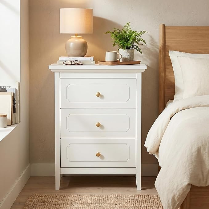 3 Drawer Nightstand White Side Table 19" Bedroom Night Stands End Table for Living Room Bedroom w... | Amazon (US)