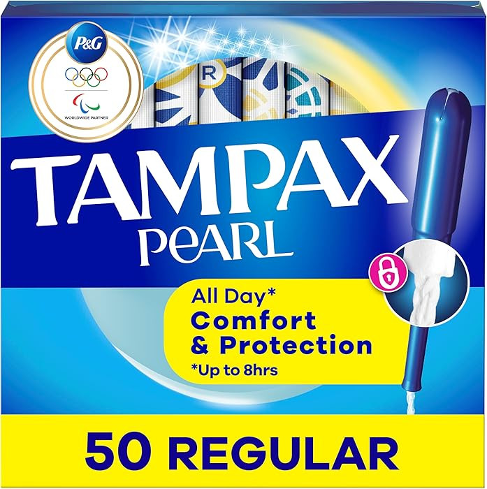 Tampax Pearl Tampons for Women, with LeakGuard Braid, Regular Absorbency, Unscented, 50 Count | Amazon (US)