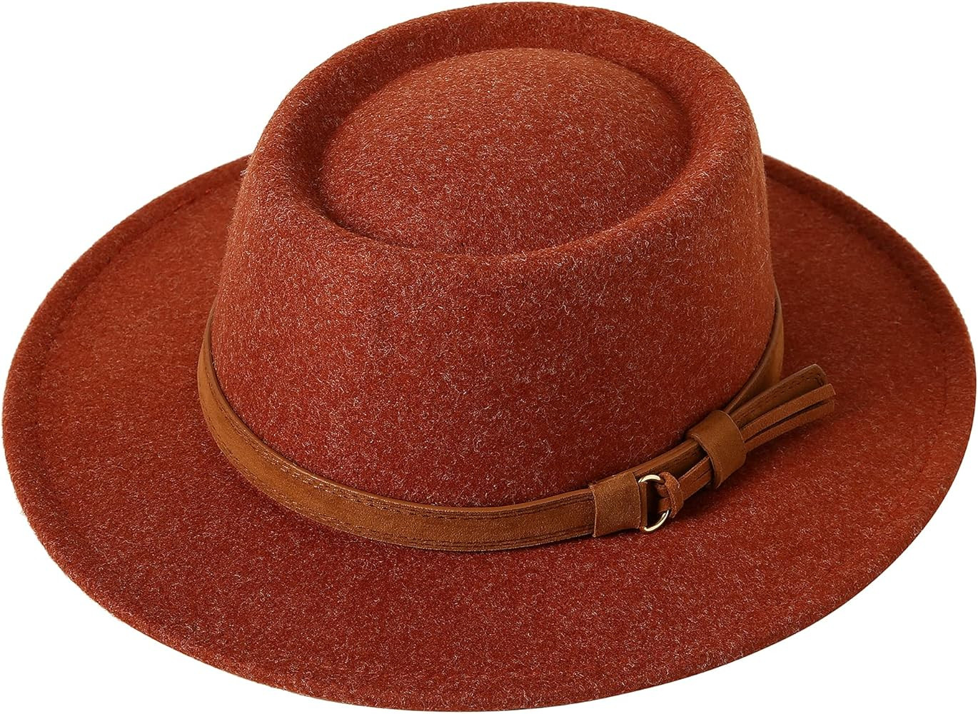 Lanzom Women Retro Felt Panama Hat with Belt Buckle Wool Wide Brim Fedora Hat | Amazon (US)