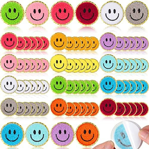 72 Pcs Self Adhesive Smile Face Patch Chenille Patches Colorful Cute Happy Face Chenille Patch Appli | Amazon (US)