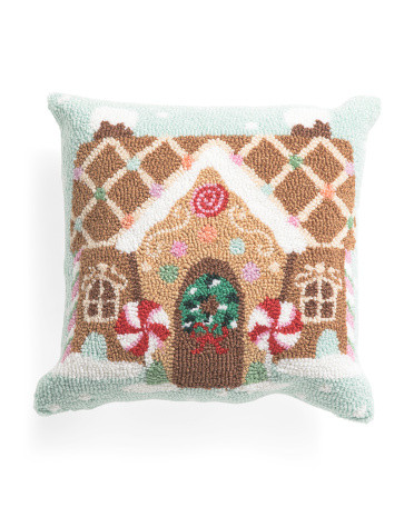 Gingerbread House Hooked Pillow | TJ Maxx