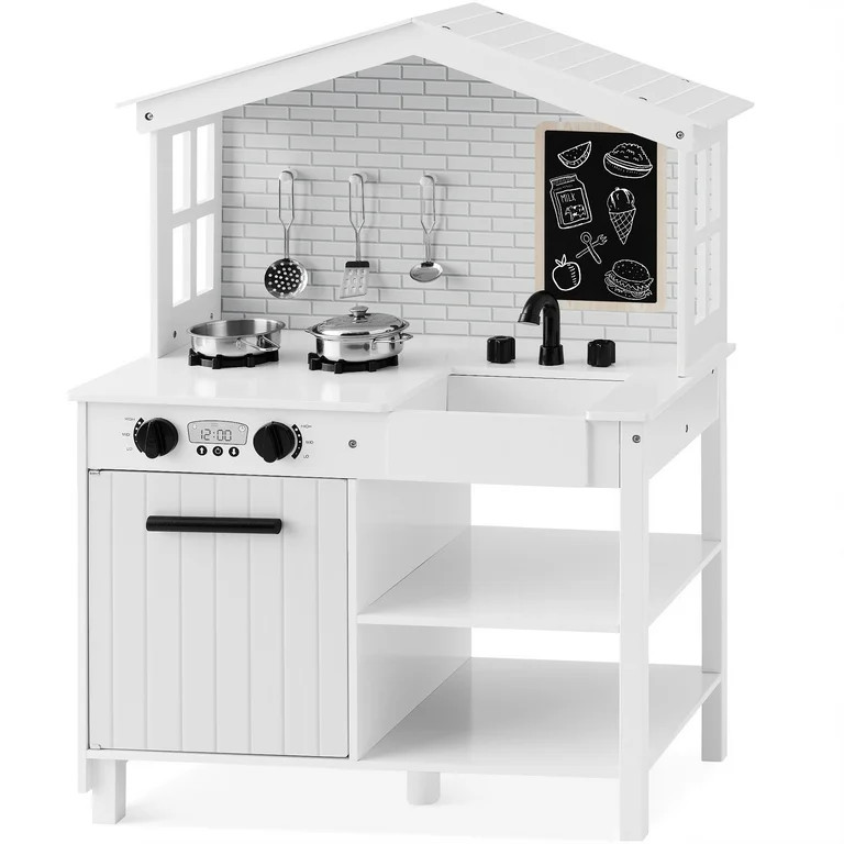 Best Choice Products Farmhouse Play Kitchen Toy for Kids w/ Chalkboard, Storage Shelves, 5 Access... | Walmart (US)