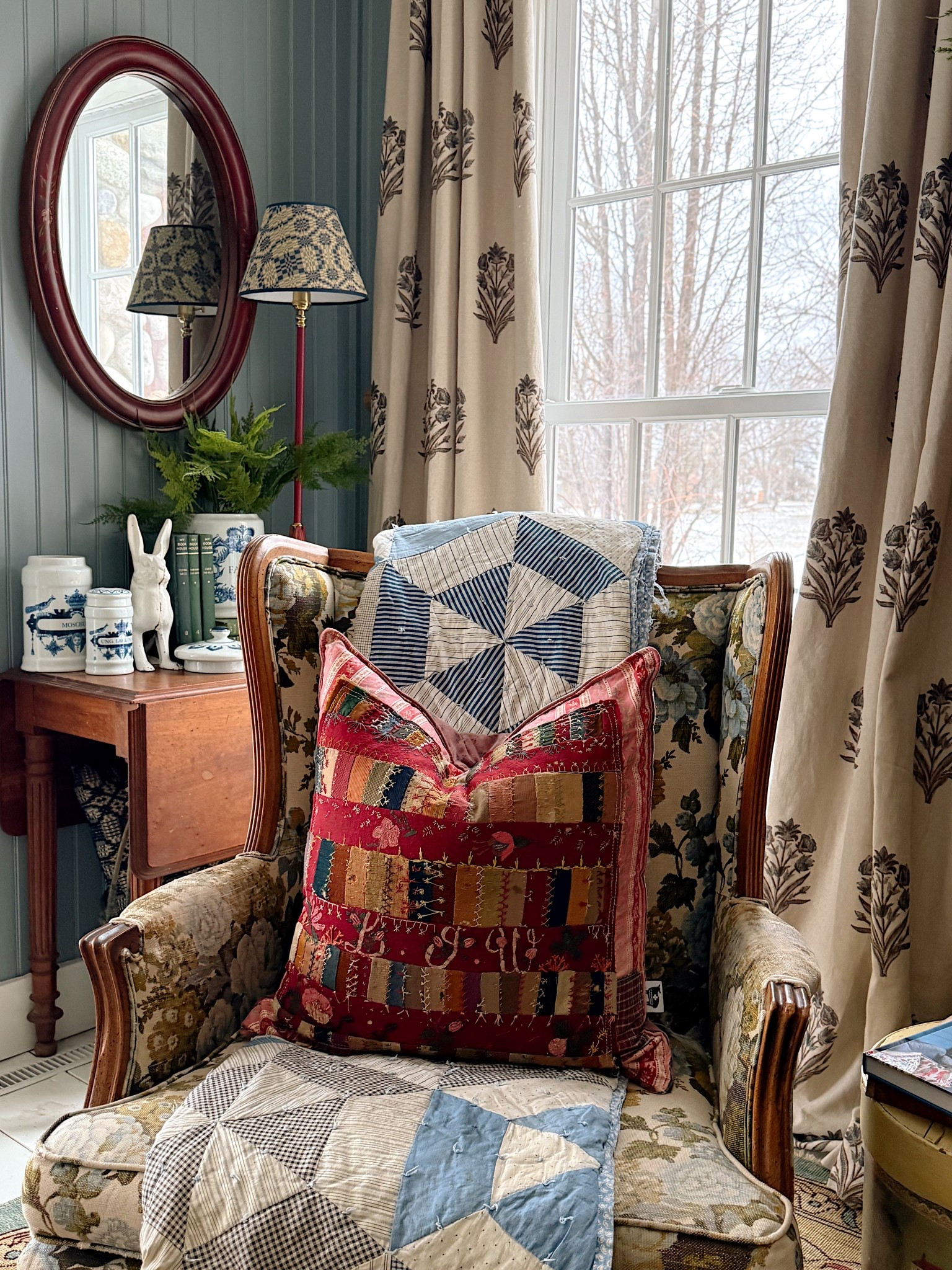 Cozy cottage living room- most of the items in this room are antique and secondhand, but I did link the ones I could below including the paint color & also some similar items to our antiques 🫶🏼