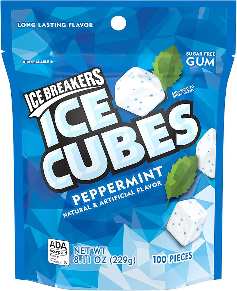 ICE BREAKERS Ice Cubes Peppermint Sugar Free Chewing Gum Pouch, 8.11 oz (100 Pieces) | Amazon (US)