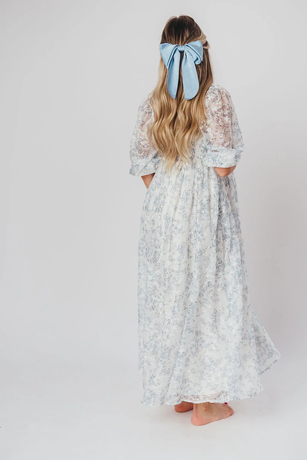 Mona Maxi Dress with Smocking in Blue White - Bump Friendly & Inclusiv | Worth Collective