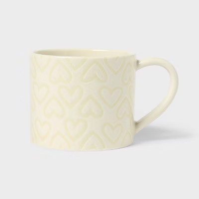 16oz Stoneware Neutral Hearts Can Mug White - Spritz™ | Target