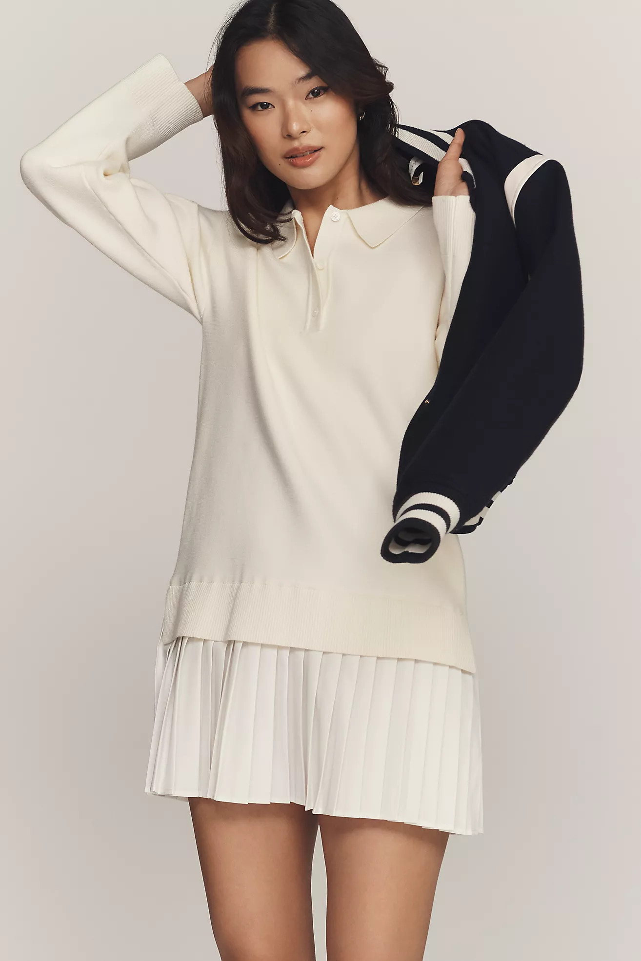 English Factory Collared Long-Sleeve Twofer Mini Dress | Anthropologie (US)