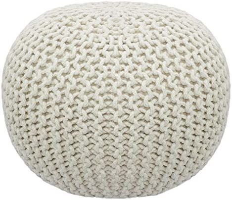 COTTON CRAFT - Hand Knitted Cable Style Dori Pouf - Ivory - Floor Ottoman - Cotton Braid Cord - Hand | Amazon (US)