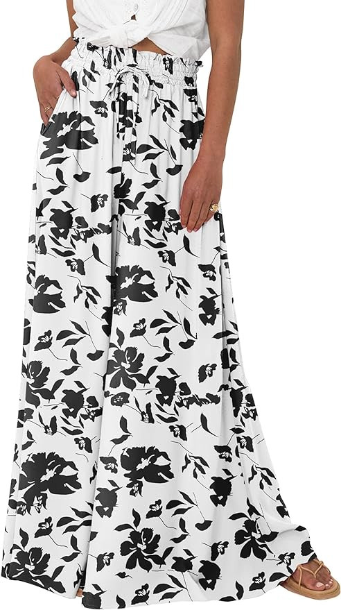 PRETTYGARDEN Women's 2025 Summer Wide Leg Palazzo Pants High Waisted Flowy Pockets Trendy Casual ... | Amazon (US)