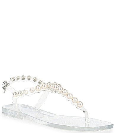 Jeffrey Campbell Pearlesque Flat Pearl Thong Sandals - 8 | Dillard's