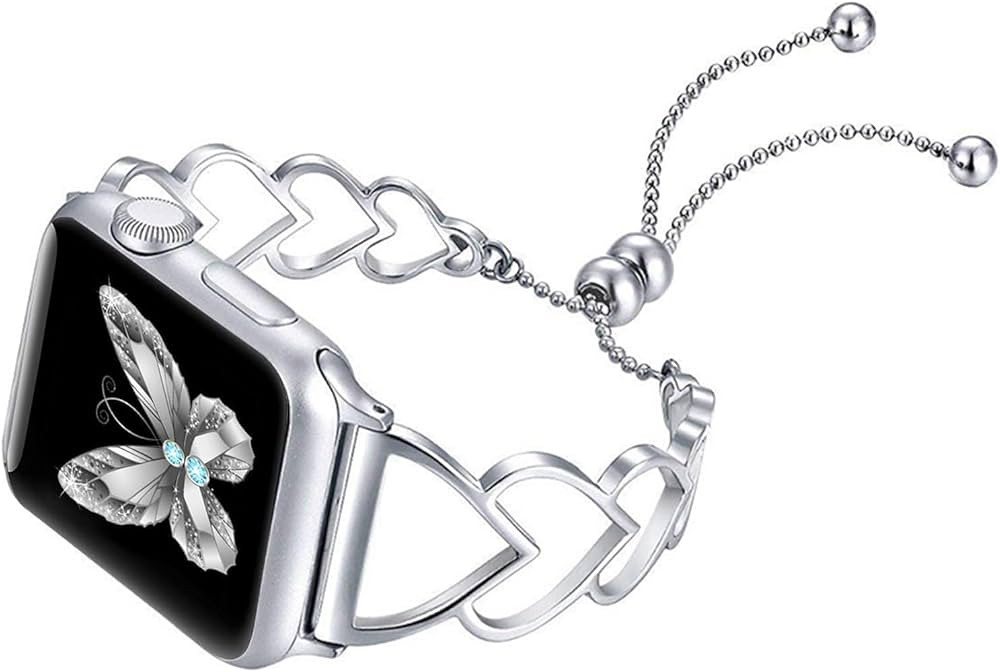 Stainless Steel Heart Bracelet Compatible for Apple Watch Band Series 9 8 7 6 5 4 3 2 1/SE/Ultra,... | Amazon (US)