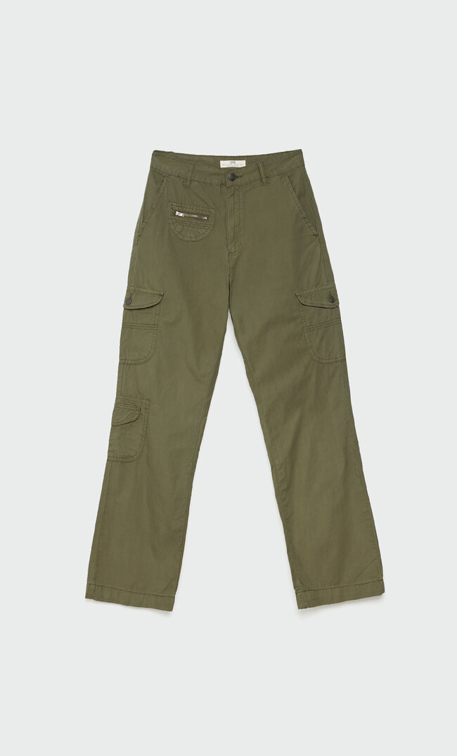 Pantalon cargo en popeline - Mode femme | Stradivarius France | Stradivarius (FR)