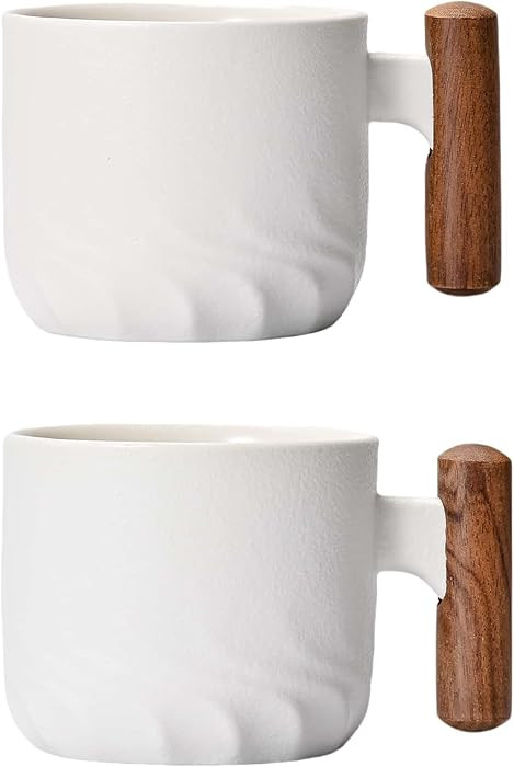 Porcelain Espresso Cups Set of 2, Small Tea Cups, 2 oz Ceramic Espresso Cups with Wooden Handle | Amazon (US)