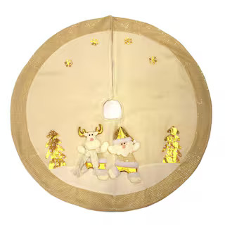 48 in. D White Reversible Faux Rabbit Fur/Korean Fleece Christmas Tree Skirt | The Home Depot