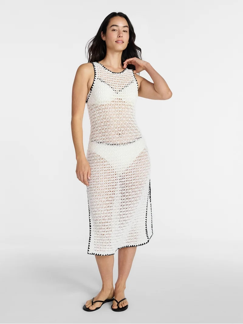 Time and Tru Women's and Women's Plus Crochet Midi Dress Coverup, Sizes XS - 3X | Walmart (US)