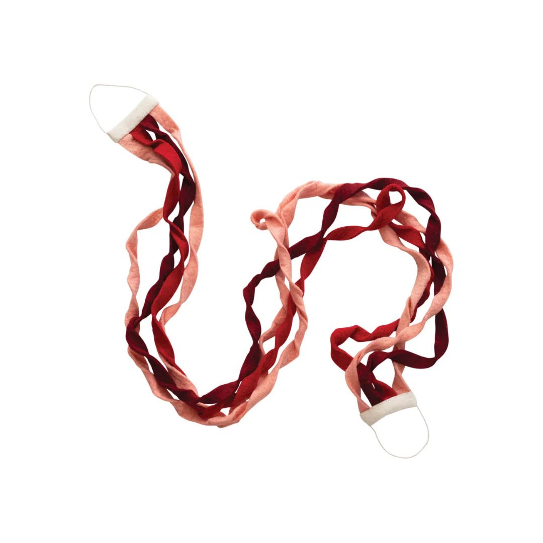 Red & Pink Wool Ribbon Garland | Pink Antlers