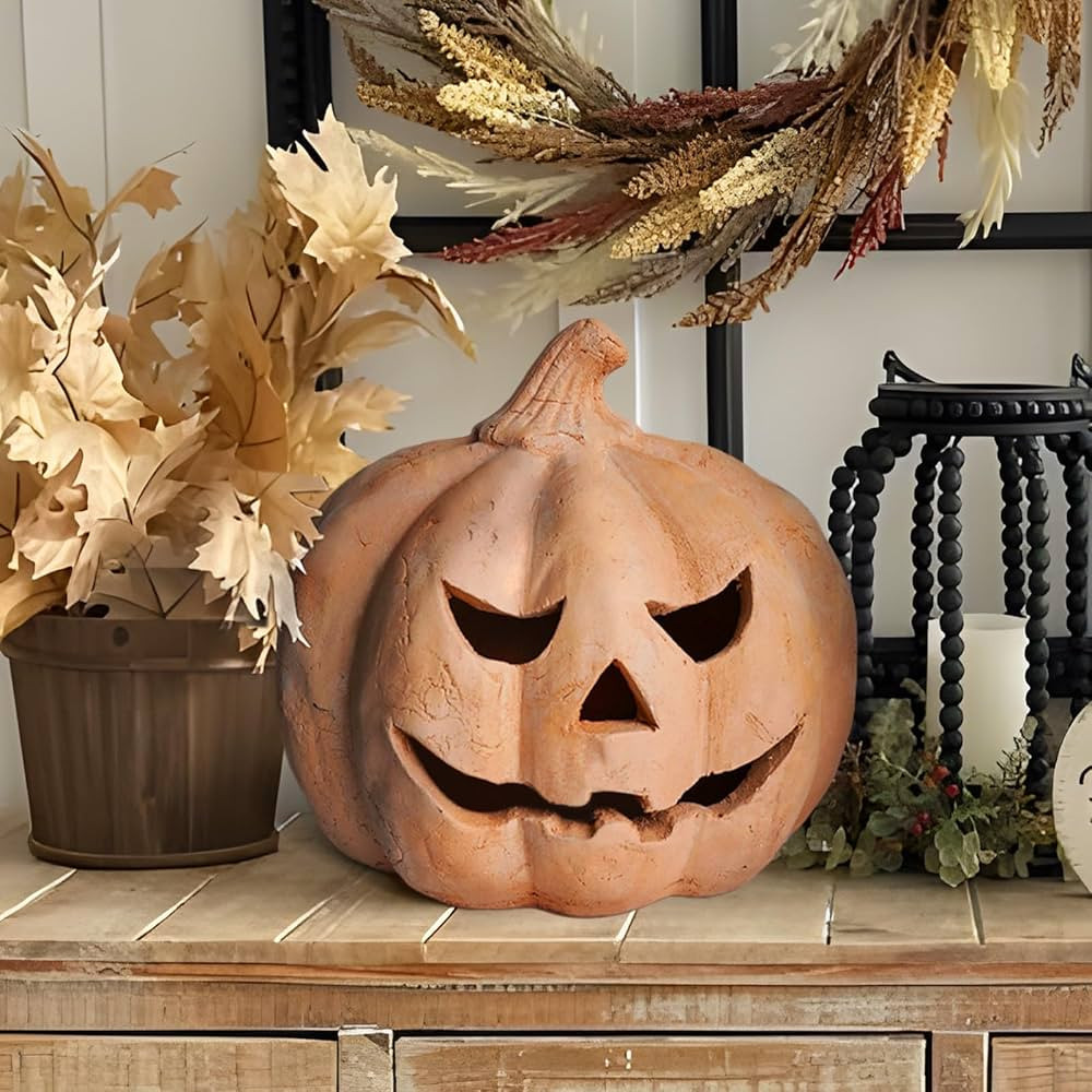 Fall Decorations for Home - Halloween Decorations - Handmade Terracotta Pumpkin Jack O' Lantern O... | Amazon (US)