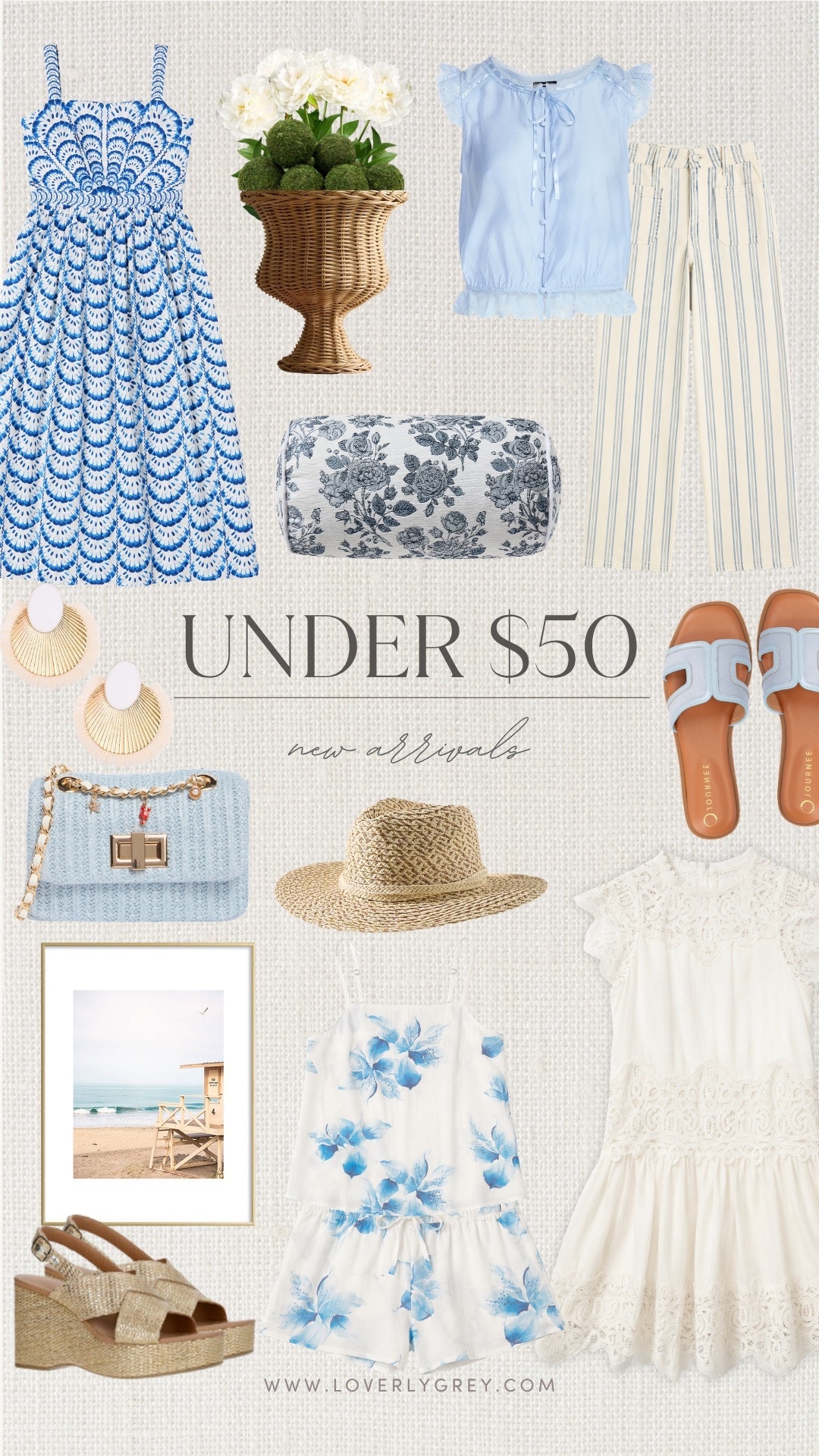 New arrivals that look boutique-worthy without the price tag 🤍 Loving the soft coastal blues, woven textures, breezy cottons, and elevated summer staples in this under $50 edit. Perfect pieces for beach vacations, brunch, summer outings, and effortless everyday style.

Loverly grey, under $50 fashion, coastal style, summer outfits, blue and white outfits, woven accessories, vacation outfits, beachy home decor, resortwear, summer dresses, raffia sandals, coastal grandmother style, affordable fashion finds, elevated basics, warm weather outfits 

 #LTKSeasonal #LTKHome #LTKTravel