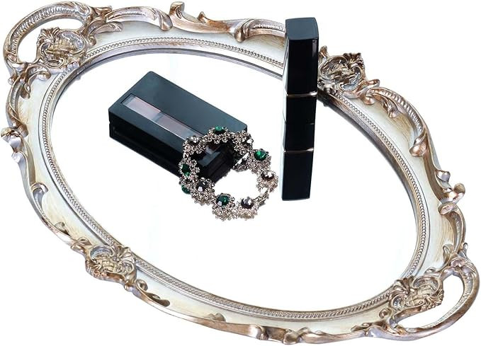 Zosenley Polyresin Ellipse Antique Decorative Mirror Tray, Makeup Organizer, Jewelry Organizer, S... | Amazon (US)