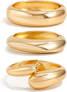 Amazon.com: KunJoe Gold Bangle Bracelets for Women Wide Chunky Cuff Bracelet Stack Trendy Open Ad... | Amazon (US)