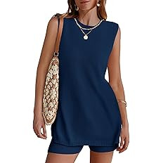 NENONA Women's Summer Sleeveless Sweater Lounge Sets Casual Loose Fit Tunic Tops and Shorts 2 Pie... | Amazon (US)