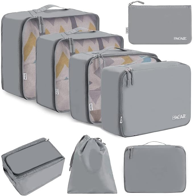 BAGAIL 8 Set Packing Cubes Luggage Packing Organizers for Travel Accessories-Pewter Color | Amazon (US)